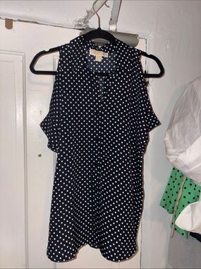 Michael Michael Kors Short Sleeve Navy Polka Dot Blouse - Classic Women's Top